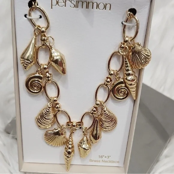 NWT ⚜️👑⚜️ Persimmon Viral Gold Shell Ocean Nautical Charm 16" Necklace - Picture 15 of 17